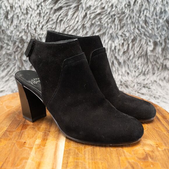Eileen Fisher Slingback Heels Round Toe Black Suede Block Size 6 - Picture 1 of 8